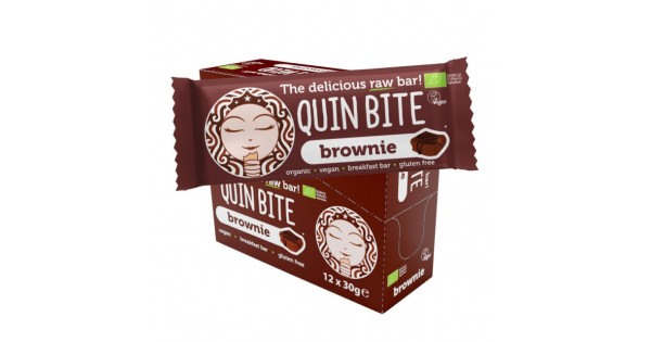 Barre Bio QUIN BITE Brownie - 12x30g - Fruits Secs Et Noix - Vegan Et Sans Gluten - Snack Sain