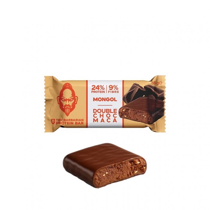 Barretta proteica Mongol ricoperta al cioccolato - double choc e maca - bio - 68g